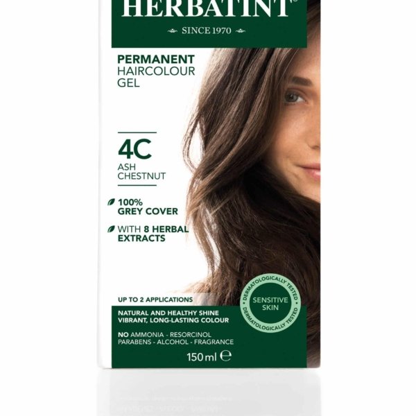 Matu krāsa Herbatint 4C Ash Chestnut / Pelēki kastaņbrūna, matu krāsa bez amonjaka, Matu krāsa sirmiem matiem