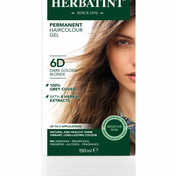 Matu krāsa Herbatint 6D Dark golden blonde / Tumši zeltaini blonda matu krāsa bez amonjaka, Matu krāsa sirmiem matiem