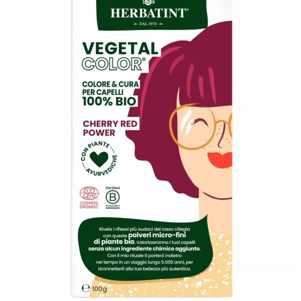 Vegetal Color - Cherry red power / Ķiršu sarkana 100 g Īslaicīga efekta matu krāsa Herbatint, KIRŠU SARKANA Īslaicīga efekta matu krāsa Herbatint, matu krāsa bērniem, tonējoša matu krāsa
