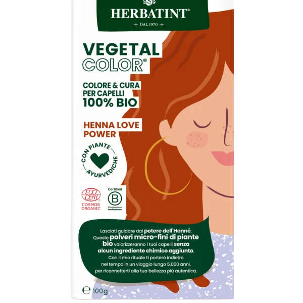 Īslaicīga efekta matu krāsa Herbatint, ruda Vegetal Color - Henna love power / Ruda 100 g. , Īslaicīga efekta matu krāsa Herbatint, matu krāsa bērniem, tonējoša matu krāsa