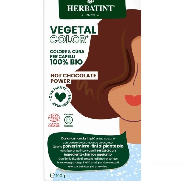 Īslaicīga efekta matu krāsa Herbatint, matu krāsa bērniem Vegetal Color - Hot chocolate power / Vegetal Color 100 g. Tonējoša matu krāsa