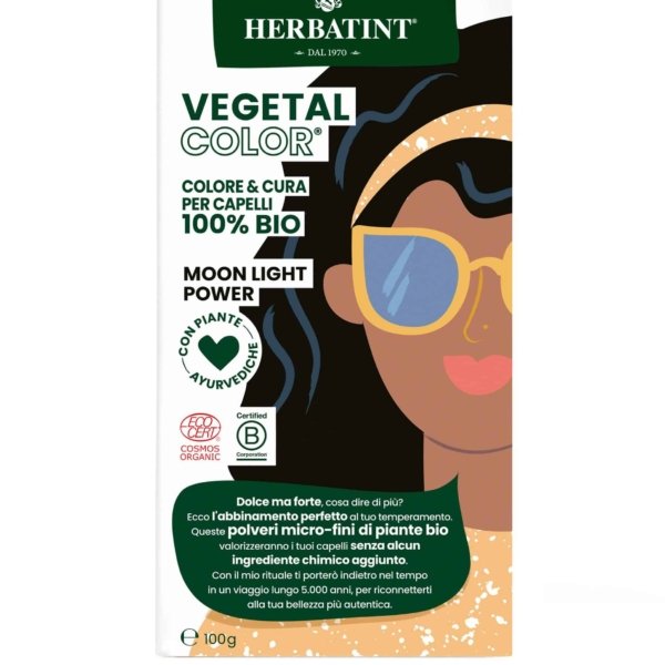 Vegetal Color - Moon night power / Melna krāsa 100 g. Īslaicīga efekta matu krāsa Herbatint, matu krāsa bērniem, tonējoša matu krāsa