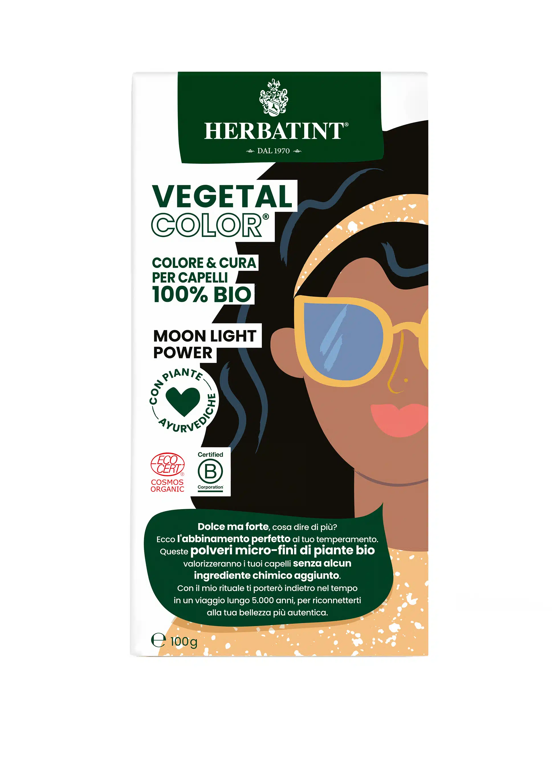 Vegetal Color - Moon night power / Melna krāsa 100 g. Īslaicīga efekta matu krāsa Herbatint, matu krāsa bērniem, tonējoša matu krāsa